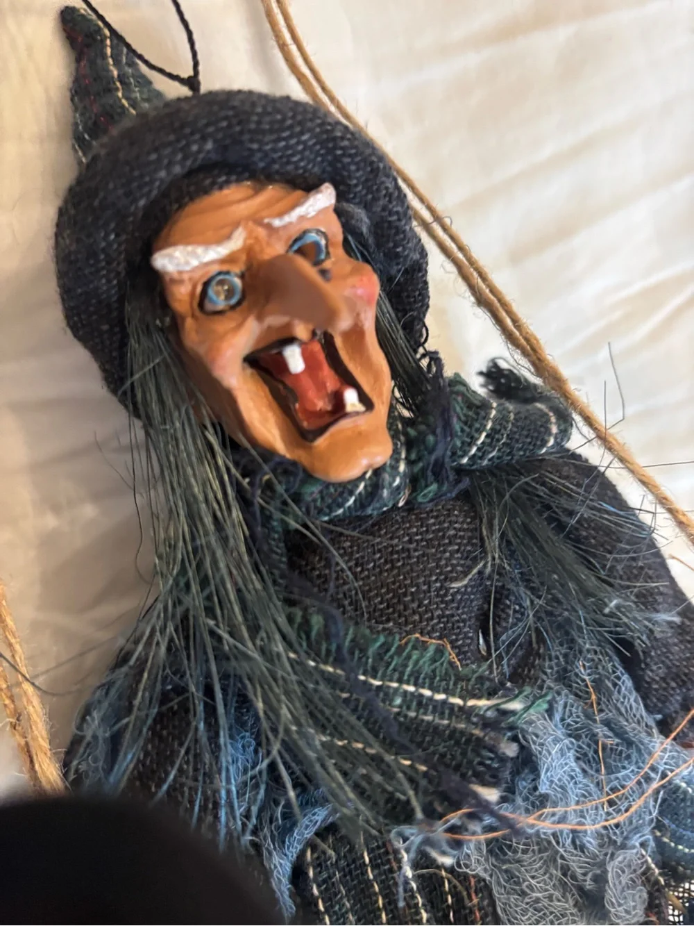 Vintage Halloween Hanging Witch on Broom Kicking